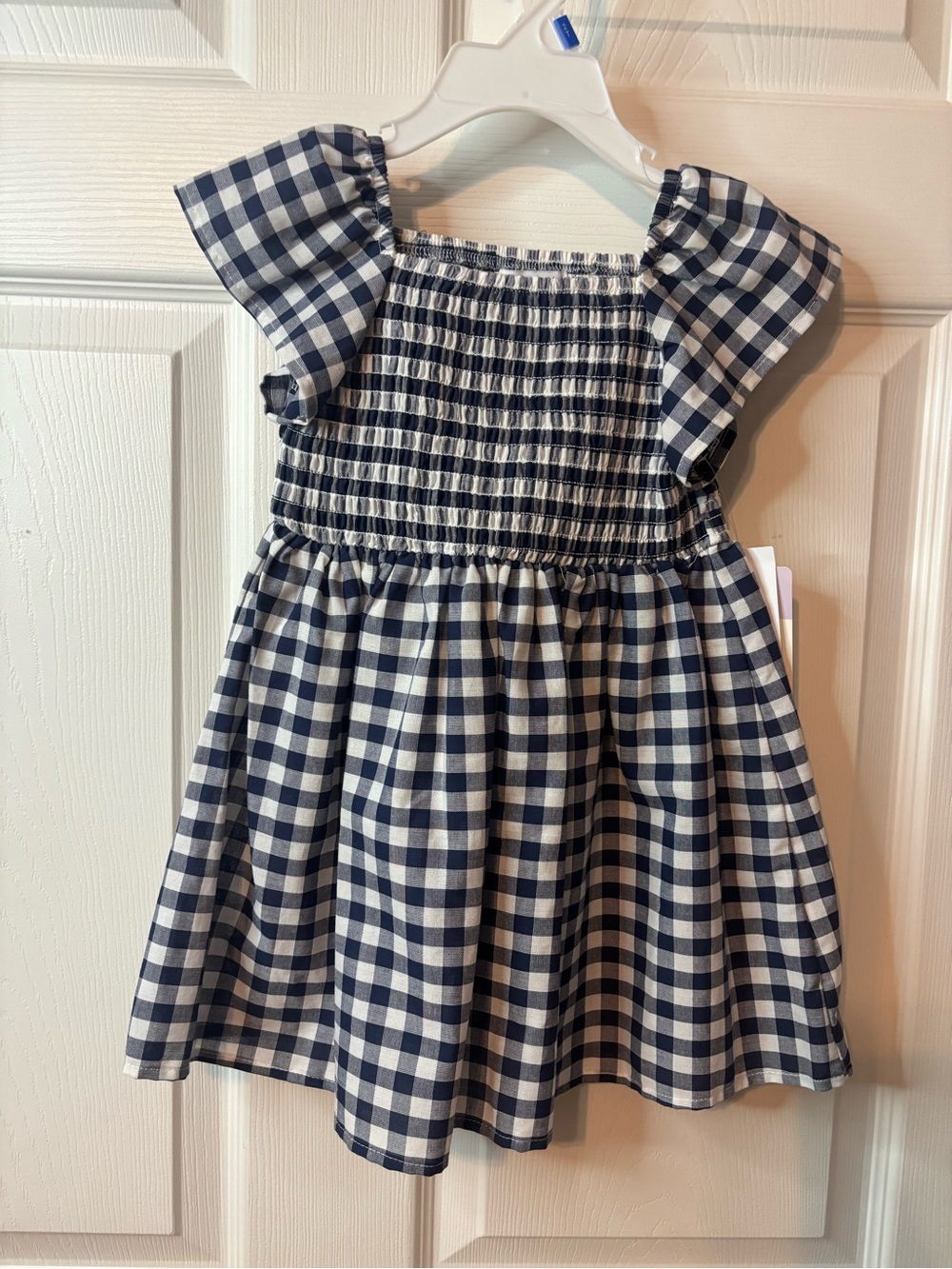 Girls 2T Navy and White Gingham Smocked Dress